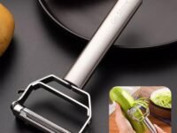 Go Store 2 in 1 Stainless Steel Julienne Vegetable Peeler Multi-Functional Fruit & Veggie Shredder Slicer and Grater for Potatoes, Carrots, Cucumbers (Silver, 18 x 8.2 x 2.3 cm)