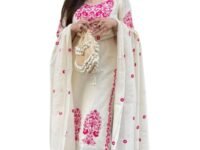 GoSriKi Kurta Sets for Women Viscose Embroidered | Kurta Pant Dupatta Set | Straight Kurti Set for Women | Round Neck 3/4 Sleeve Ethnic Suit | Designer Indian Kurti Outfit with Pants
