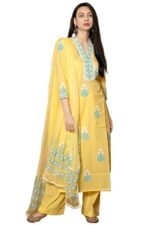GoSriKi Women's Cotton Blend Straight Hand Block Printed Kurta with Pant & Dupatta | Ethnic Wear for Women | Indian Casual Office Daily Summer Outfit