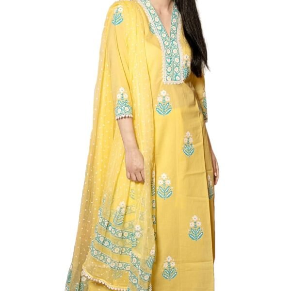 GoSriKi Women's Cotton Blend Straight Hand Block Printed Kurta with Pant & Dupatta | Ethnic Wear for Women | Indian Casual Office Daily Summer Outfit