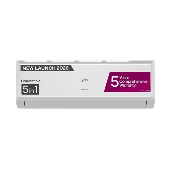 Godrej 1.5 Ton 3 Star,New Star rated,5 Years Comprehensive Warranty, AI Powered, 5-In-1 Convertible Cooling, Inverter Split AC (Copper,Heavy duty cooling at 52 °C, AC 1.5T EC HIC 18Q3TH WA, White)