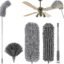Hallstatt 3 In 1 Long Handle Microfiber Feather Ceiling Duster With Extendable Pole 30-100 Inch With Anti Scratch Bendable Head For Cleaning High Cobweb Stick High Ceiling Fan - Stainless Steel,Grey