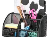 Handcuffs Desk Organizer Metal Mesh Pen And Pencil Storage Box With 6 Compartments | Stationary | Supplies | Holder | Study | Table Organiser | Office | Accessories (Black)
