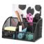 Handcuffs Desk Organizer Metal Mesh Pen And Pencil Storage Box With 6 Compartments | Stationary | Supplies | Holder | Study | Table Organiser | Office | Accessories (Black)