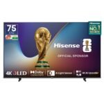 Hisense 189 cm (75 Inches) 4K Ultra HD Smart QLED TV | Dolby Vision Atmos, HDR10+ | 30W Powerful Speakers | AI 4K Upscaler | ALLM | MEMC | HDR 10+Decoding | Voice Control | VIDAA OS | 75E7Q (Black)