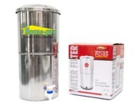 Home-Pro - Gravity Water Filter and Purifier | 30 Liters Total Capacity (15L Bottom & 15L Top) Made with Stainless Steel |Includes 4 Creamic Candle and Food Grade Plastic Tape
