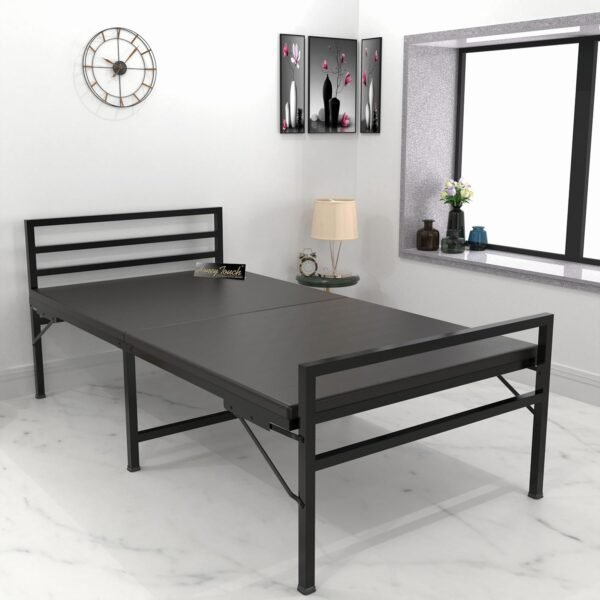 Honey Touch Jasper Folding Bed Single for Sleeping with Mattress | No Assembly Required | Foldable Bed for Sleeping/Guests/Rented Apartments/Bedroom (3ft x 6ft, Black)