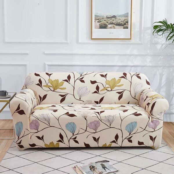 House of Quirk Universal Single Seater Sofa Cover Big Elasticity Cover for Couch Flexible 140 GSM Sofa Slipcover (Cream Brown Leaf, 90-145cm)