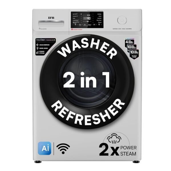 IFB 7 Kg 5 Star, DeepClean® Technology, AI Powered, WiFi, Fully Automatic Front Load Washing Machine (SERENA GXN 7012 CMS, PowerSteam®, 9 Swirl, Steam Refresh, Inbuilt Heater, Eco Inverter, Grey)
