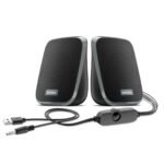 Intex IT-120 2.0 Channel Desktop Speaker with 10W Powerful Sound, USB Powered, 3.5mm Jack, in-Line Volume Control, Loud & Compact Design, Portable for Laptop, Computer, Mobile – Grey