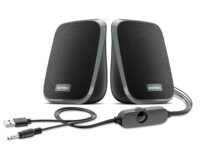 Intex IT-120 2.0 Channel Desktop Speaker with 10W Powerful Sound, USB Powered, 3.5mm Jack, in-Line Volume Control, Loud & Compact Design, Portable for Laptop, Computer, Mobile – Grey