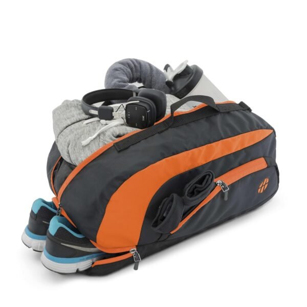 Jake 3-in-1 Gym Duffel Bag | 31L | Convertible Duffel + Backpack + Shoulder Bag | 420D Dobby Polyester | Gym, Travel & Sports | Dedicated Shoe Compartment, Anti-Theft Pocket (Black & Orange)