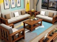 K L FURNITURE Solid Sheesham Wood 6 Seater Sofa Set for Living Room | Wooden Sofa Set for Living Room Furniture 3+2+1 (Standard, Natural Teak Finish)