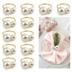 Kesoto Set of 12 Pearl Napkin Rings, Gold Napkin Ring Holders for Formal or Casual Dinning Table Decor