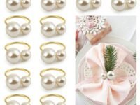 Kesoto Set of 12 Pearl Napkin Rings, Gold Napkin Ring Holders for Formal or Casual Dinning Table Decor