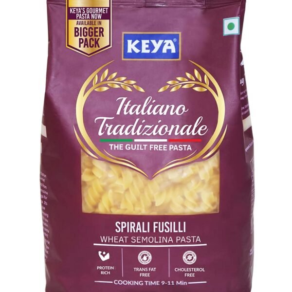Keya Fusilli Pasta 1kg, 100% Durum Wheat Pasta | Vegetarian | No MSG | Low in Calories | No Trans Fats | Healthy | Cooked in 10 Minutes