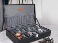 LEDO Leather Unisex Watch Box Organizer Holder Case In 12 Slots Of Watches In Black And Gray