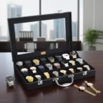 LEDO Men's and Women's Watch Box Holder Organizer Case In 24 Slots of watches In PU Leather with Black & Black