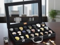 LEDO Men's and Women's Watch Box Holder Organizer Case In 24 Slots of watches In PU Leather with Black & Black