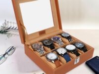 LEDO Watch Box Holder Organizer Case in 8 slots of Watches with Transparent Look Tan & Cream color Velvet