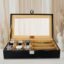LEDO Watch Case Box and Sunglass Box Holder in PU Leather with 6 Slots for Watches and 3 Slots for Sunglasses Balck & Cream color