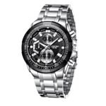 LONGBO Black Business Casual Stainless Steel Decorative Subdials Big Blue Dial Scratch Resistant Waterproof Analog Watch for Men and Boys