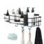 LOOT LO Self-Adhesive Bathroom Shelf with Hooks - Space-Saving Wall Mounted Shelf for Bathroom Essentials - Durable, No-Drill Required - Sleek Design, Pack of 1 (Black, Powder Coated)