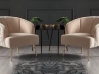 LSGF Modern Gold Leg Accent Chair (Set of 2 Chairs, Light Pink)