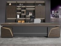 Lakdi Director & Executive L-Shape Office Table Luxury Modern Desks Made in Particle Board with Side Unit Drawer and Storage Wire Manager- Brown - LDL-623_RFT