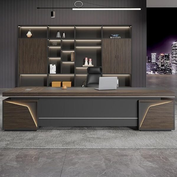 Lakdi Director & Executive L-Shape Office Table Luxury Modern Desks Made in Particle Board with Side Unit Drawer and Storage Wire Manager- Brown - LDL-623_RFT