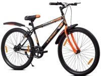 Leader Scout MTB 26T Mountain Cycle for Men with Complete Cycle Accessories | Without Gear Cycle | Single Speed Cycle,Ideal for 10 + Years,Mountain Bike,Black-Orange,Unisex-Child,Rigid,18 inches