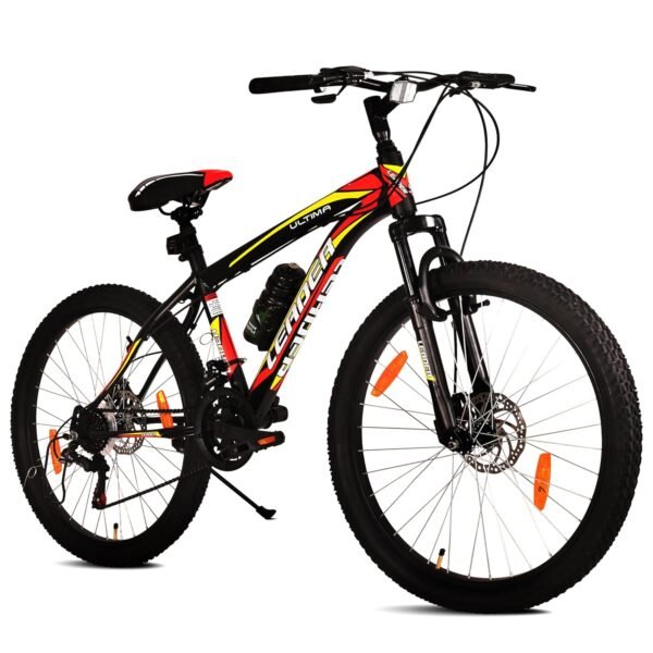 Leader Ultima Mens 26T Multispeed (7 Speed) Mountain Bike with Front Suspension & Dual Disc Brake - Matt Black/Red. Ideal for 12 + Years (Frame: 18 Inches)