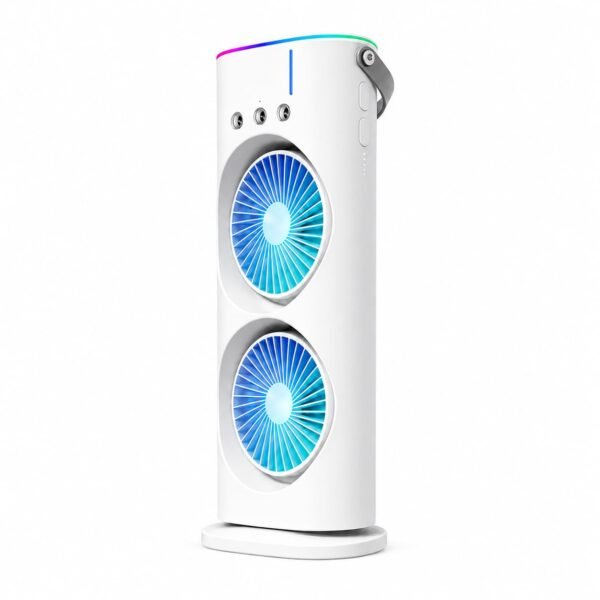 MIKANIX Mini Dual Air Fan Cooler | Mist Spray with 3 Wind Speed Mode | 90° Adjustable Rotation for Room, Kitchen, Home & Office Desk with USB Cable
