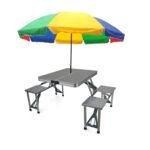 MYHEART Aluminium Portable Folding Picnic Camp Suitcase Table for Hiking, Patio and Garden Heavy Duty Aluminium Portable Folding Picnic Table & Chairs Set with Umbrella (Multicolor)