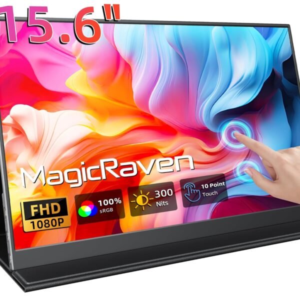 MagicRaven Portable Touchscreen, 15.6" 1080P 60Hz Laptop Monitor, Lightweight Dual USB C HDMI Second Gaminig Display with Speakers, Travel Monitor for PS4/5 Xbox Switch MAC PC Phone