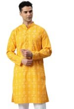 Majestic Man Men's Cotton Regular Fit Casual Mandarin Collar Ethnic Motifs Printed Long Regular Kurta