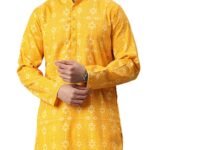 Majestic Man Men's Cotton Regular Fit Casual Mandarin Collar Ethnic Motifs Printed Long Regular Kurta