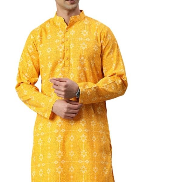 Majestic Man Men's Cotton Regular Fit Casual Mandarin Collar Ethnic Motifs Printed Long Regular Kurta