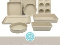 Martha Stewart Gallen 10 Piece Baking Pans Ceramic PFA Free Non Toxic Non Stick Bakeware Set - Taupe