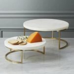 Metal Cake Stand White and Gold Multipurpose Steel Cake Server Tabletop Decorative Serving Stand Perfect for Weeding, Parties and Special Occasion (Pack of 2)