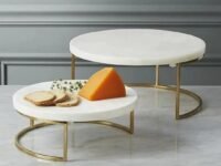 Metal Cake Stand White and Gold Multipurpose Steel Cake Server Tabletop Decorative Serving Stand Perfect for Weeding, Parties and Special Occasion (Pack of 2)
