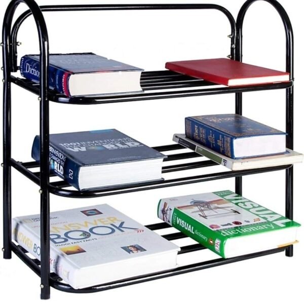 Metal Foldable Open Book Shelf, Book Shelve Book Case, Book Rack, Book Storage Rack for Study Room (Set of 1 ,Black)