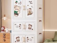 Mevigo 3-Door Plastic Wardrobe for Kids| Almirah and Wardrobe for Baby Clothes| Modular Storage Cabinet with Wheel Organizer for Cupboard Rack for Clothes/Shoes/Books/Toy -Bear-K70212