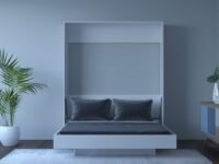 Modern Wall Mounted Single Bed 5 x 6 Size Plywood DIY Folding Cabinet Easy to Assemble Vertical with Bed Fittings Kit White Color
