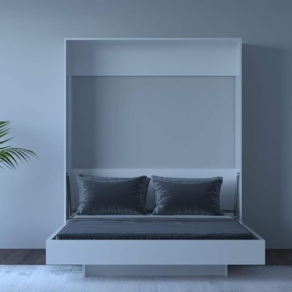 Modern Wall Mounted Single Bed 5 x 6 Size Plywood DIY Folding Cabinet Easy to Assemble Vertical with Bed Fittings Kit White Color