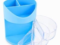 Multi-Use Desk Organiser | 3-Tier Transparent Drawers | Swing-Out Trays | 6 Compartments for storage | Pen Pencil Marker Holder for Office, Home, Study Table (1, Blue)