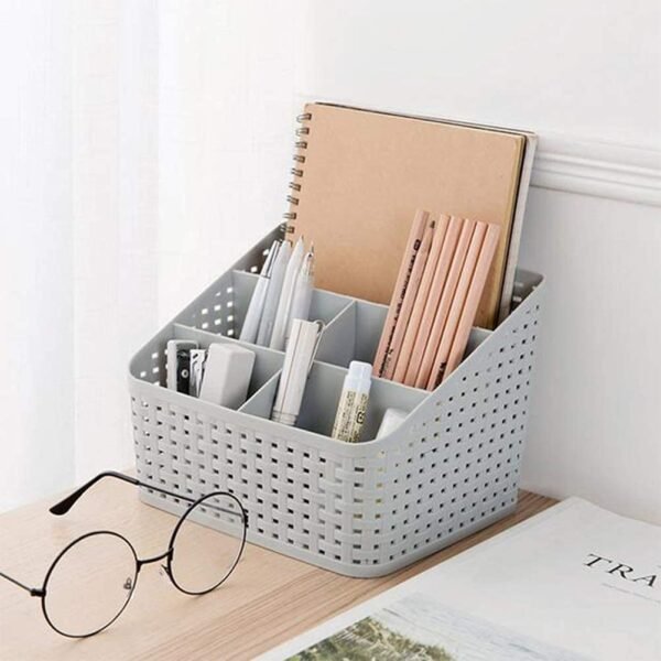 Multipurpose Desk Organizer Plastic Pen Pencil Stand with 5 Compartments Remote Holder Mobile Stand Stationery Organizer Spoon Holder Dressing Table Organizer for Home Office Kitchen