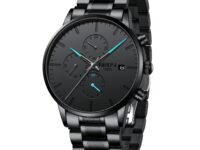 NIBOSI Men's Watches Analog Minimalist Black Dial Watch for Man Business Chronograph Casual Watches Stainless Steel Strap Date