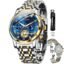 OLEVS Mens Chronograph Watch Gold Silver Stainless Steel Chain Quartz Wrist Watches Business Dress Waterproof Luminous Date Watch