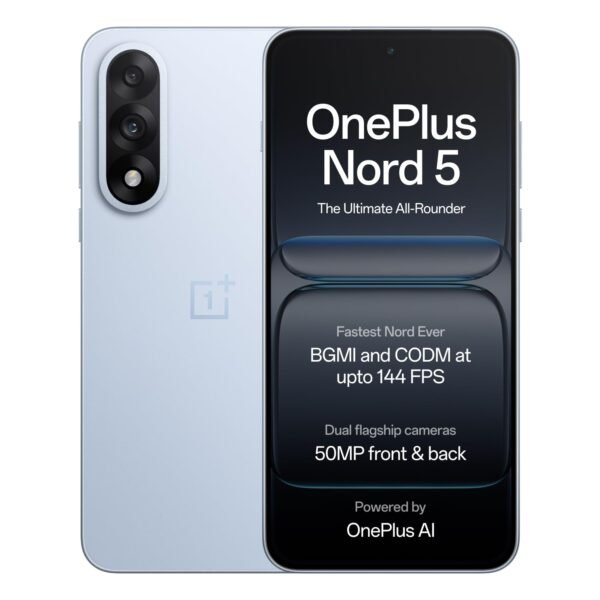 OnePlus Nord 5 | Snapdragon 8s Gen 3 | Stable 144FPS Gaming | Dual 50MP Flagship Camera | Powered by OnePlus AI | 256GB 12GB | Dry Ice